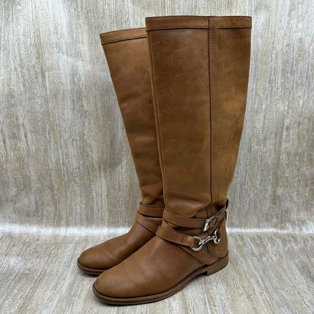 Coach Riding Boots Womens 6.5 Marlena Vintage Caramel Brown Knee High Horse Bit